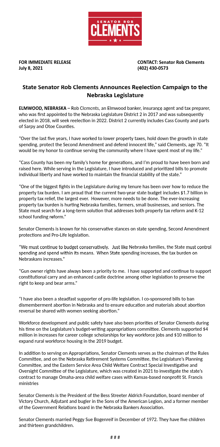 Rob Clements reelection